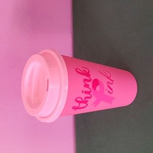 Pink / White "Think Pink" (Breast Cancer Awareness) Coffee Cup With Lid